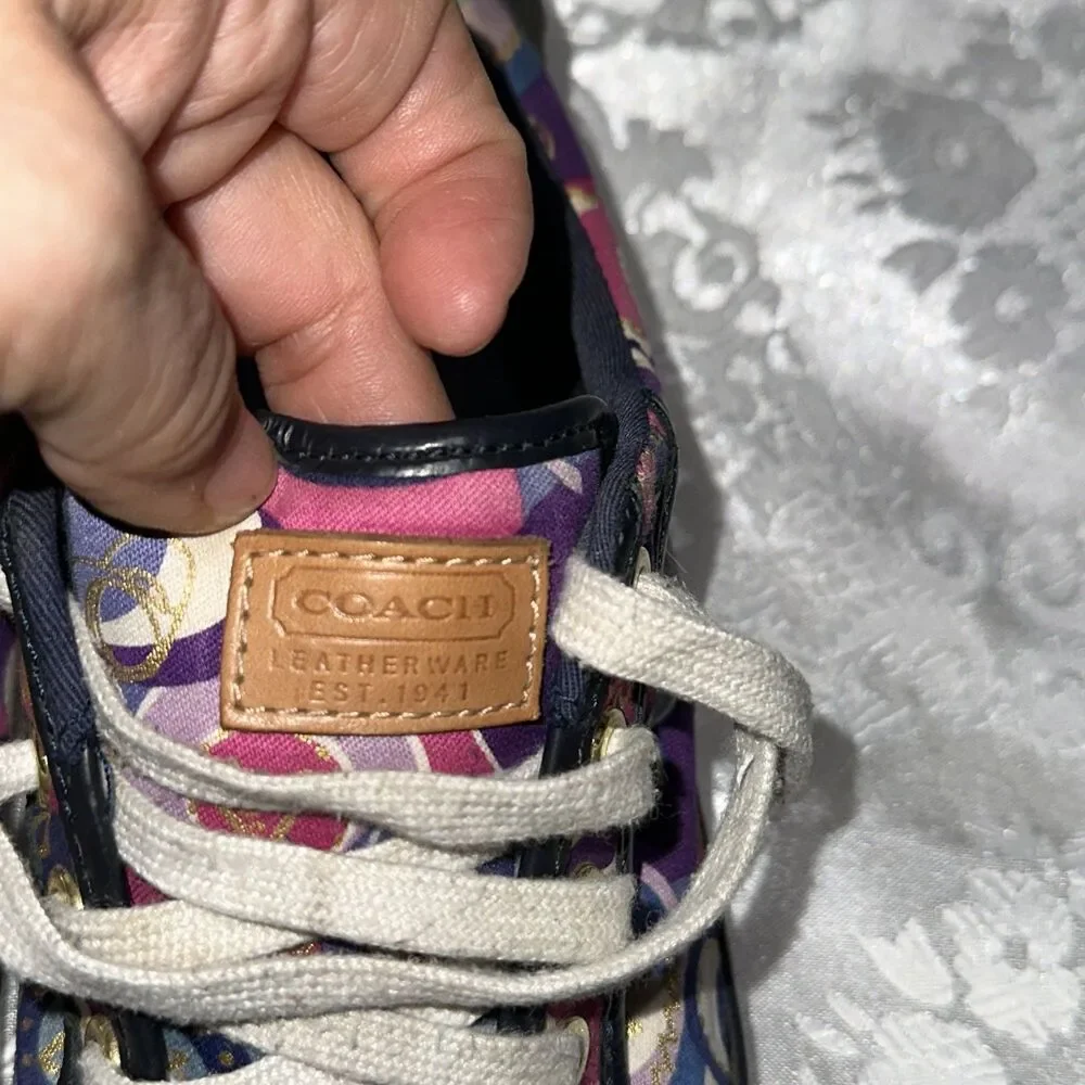 Coach Barrett Poppy Sneakers  Woman Sz 7B Purple/Dk Blue/ Fuschia/Multi Lace Up